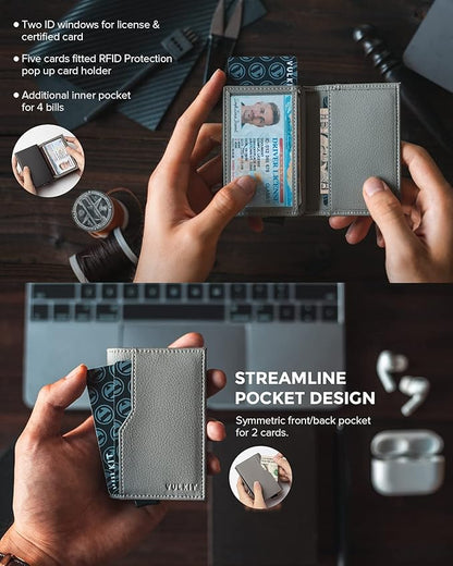 VULKIT Card Holder Wallet with Double ID Windows RFID Blocking Pop Up Wallet Minimalist Design for 12 Cards