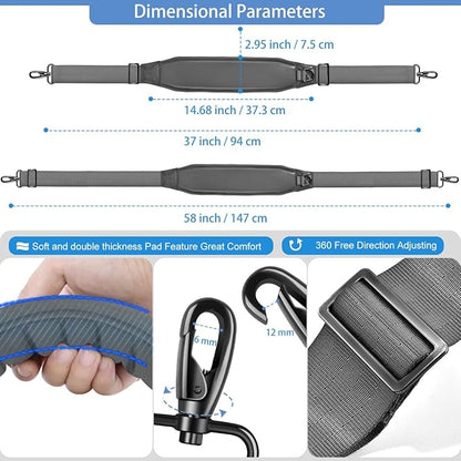 ZINZ 3D Air Cushion 58 inch Strap for Bags with Fixed Ultra-Thick Padded Breathable, Universal Strap with Double Adjustable Buckles and Swivel Hooks for D-ring Bags,Gray