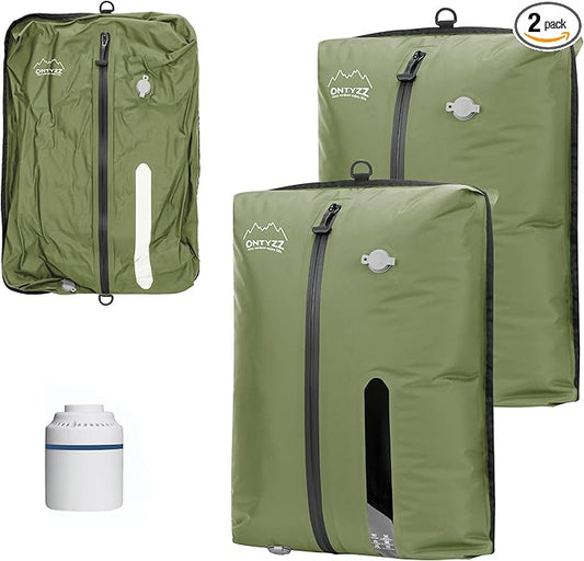 ONTYZZ TPU Vacuum Bag for Travel Reusable Compression Bag with IPX8 Waterproof Zipper Durable Space Saver Bag，Large Two Pack Green with Air pump