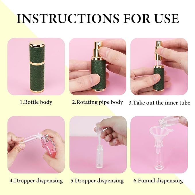 LUEXBOX 7 Pack Portable Perfume Bottle for Travel, Mini Refillable Perfume Dispenser, 5ml Faux Leather Leak Proof Perfume Atomizers Bottles Sprayer for Pocket Perfume