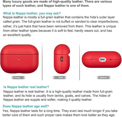 Lopie AirPods Pro 2nd Gen Leather Case - Red, Protective Case Fully-Wrapped with Top Grain Leather, 360-Degree Protection, Lightning Port Access, Support & Warranty