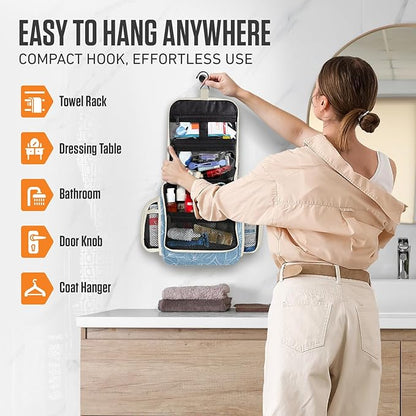 VENTURE 4TH Hanging Travel Toiletry Bag for Women & Men - Travel Organizer with Expandable Compartments & Removable Clear Pouch for Toiletries (Blue Flowers)