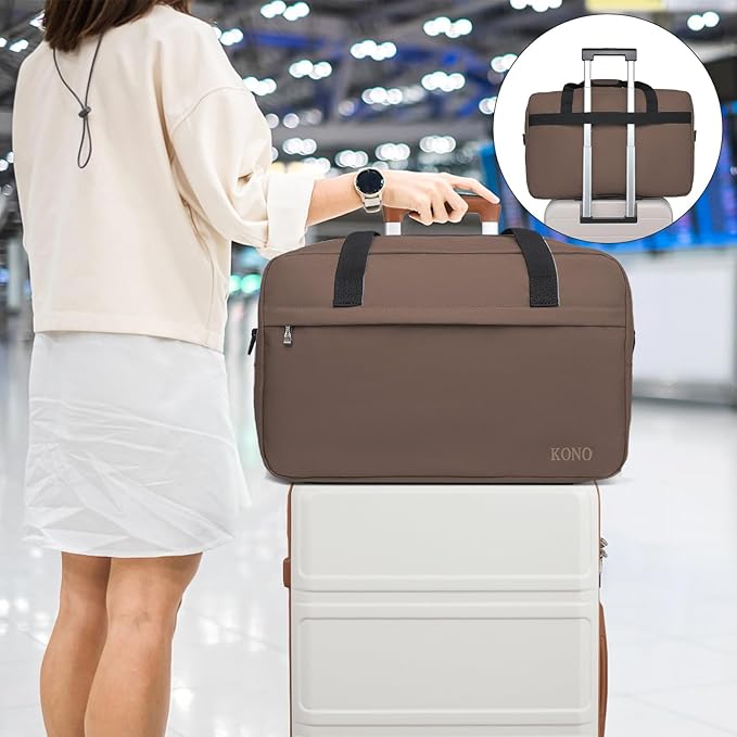 Kono Travel Duffel Bag 48L Large Carry-on Bag Sports Tote Gym Bag Weekender Overnight Bags for Men Women 21.65"x13.78"x9.84" Brown