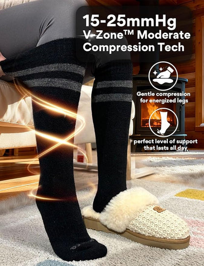 Alpaca Wool Heavyweight Knee High Compression Socks, Thick Winter Thermal Warm Soft Circulation Travel Flying