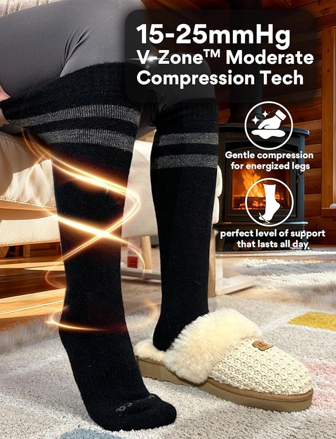 Alpaca Wool Heavyweight Knee High Compression Socks, Thick Winter Thermal Warm Soft Circulation Travel Flying