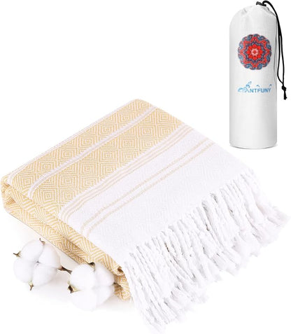Antfuny Turkish Beach Towels Vacation Essentials Quick Dry Sand Free Oversized Bath Pool Swim Towel Extra Large XL Big Blanket Adult Men Travel Cruise Accessories Must Haves Clearance Yellow
