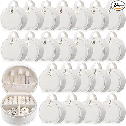 Weysat 24 Pack Travel Jewelry Case Mini Leather Bridesmaid Jewelry Gift Box Bulk Small Earring Storage Organizer (White)