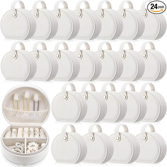 Weysat 24 Pack Travel Jewelry Case Mini Leather Bridesmaid Jewelry Gift Box Bulk Small Earring Storage Organizer (White)