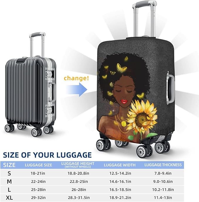 Travel Luggage Cover Suitcase Protector Washable Baggage Covers With Concealed Zipper Suitable For 18-32 Inch Large African American Black Girl