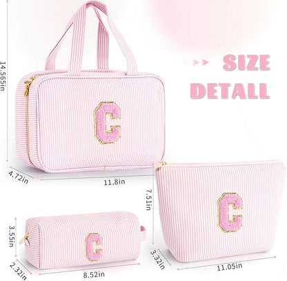 Preppy Toiletry Bag Makeup Bag for Women Her - Personalized Cute Makeup Pouch for Girlfriend Bridesmaid Wife Mom | Travel Toiletry Cosmetic Bag for Friend | Birthday Gift Idea - Pink C