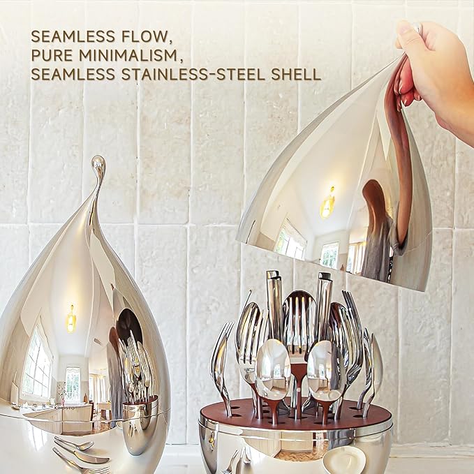 KINGSTONE Silverware Set with Waterdrop Storage Organizer, 20-Piece Flatware Cutlery Set in Gift Box, Forged Premium Stainless Steel Mirror Polished, Service for 4, Ideal for Kitchen, Party, Gift