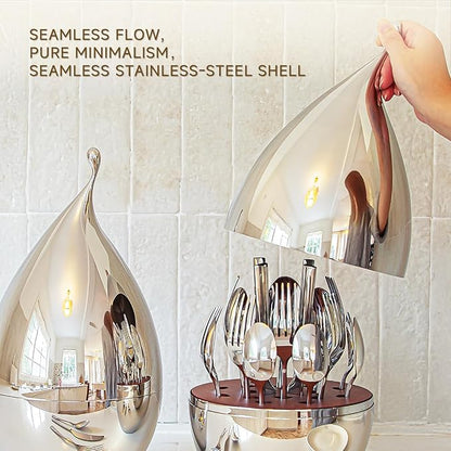 KINGSTONE Silverware Set with Waterdrop Storage Organizer, 20-Piece Flatware Cutlery Set in Gift Box, Forged Premium Stainless Steel Mirror Polished, Service for 4, Ideal for Kitchen, Party, Gift