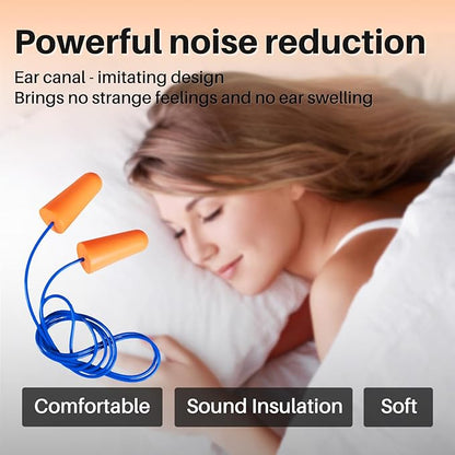 NRR 33dB-Foam Ear Plugs with Cord,Individually Packed,100 Pairs/Box,for Work & Construction Site,Orange