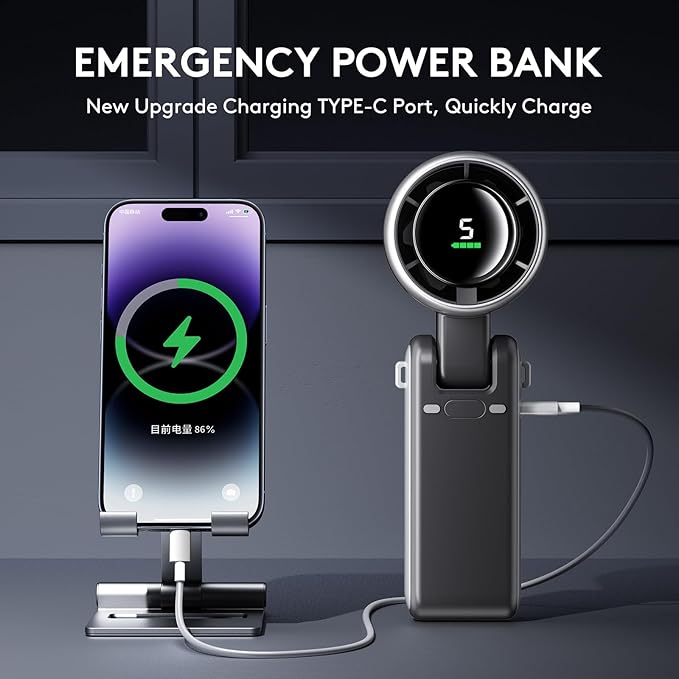 Foldable Handheld Fan, Portable High Speed Rechargeable 10000mAh Mini Turbo Fan, Digital Display, 5 Speed Adjustable Personal Small Pocket, Gifts for Women Men Travel Camp Outdoor Office