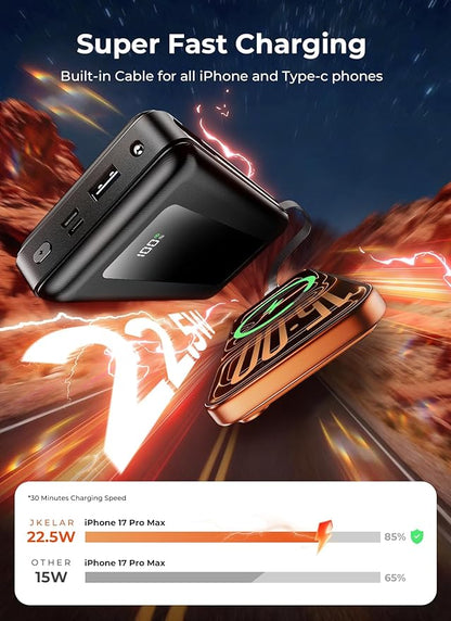 Portable Charger Power Bank, 50000mAh Battery Pack with Built-in Cables, PD 22.5W Fast Charging & Flashlight, Travel Camping Essential, Large Capacity Portable Phone Charger for iPhone, Samsung, iPad