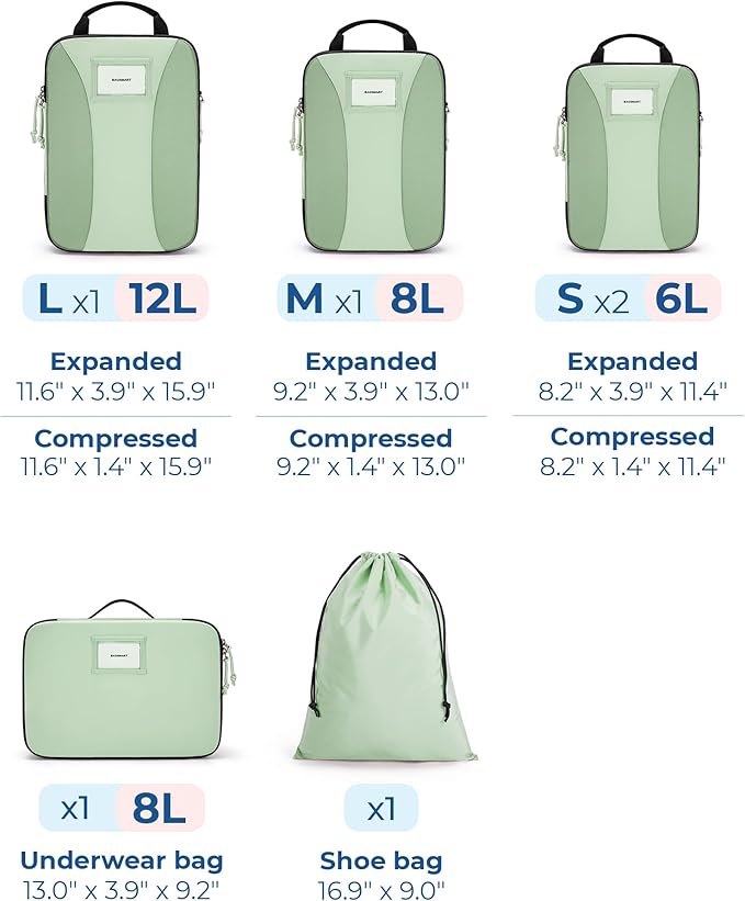 BAGSMART Compression Packing Cubes, 6 PCS Packing Cubes for Suitcases, Travel Bags Organizer for Luggage, Lightweight Packing Cube for Travel Essentials