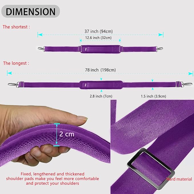 ZINZ Shoulder Strap 78" Universal Handbag Strap with Ultra-thick Fixed Padded and Dual Balanced Adjustable Buckles Shoulder Crossbody Strap for Briefcase Messenger Bag Laptop bag Luggage，Purple