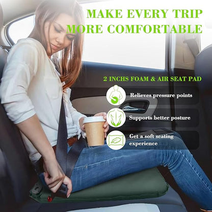 Inflatable Seat Cushion, Self-Inflating Memory Foam Stadium Seats Cushion Portable Camping Air-Foam Sitting Pad for Travel Airplane Car Bleachers Backpacking Office, Lightweight & Compact