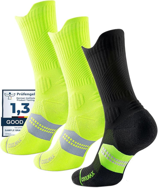Mens Bamboo Viscose Crew Compression Running Socks Athletic Hiking Cushioned Wicking Anti-Blister Seamless