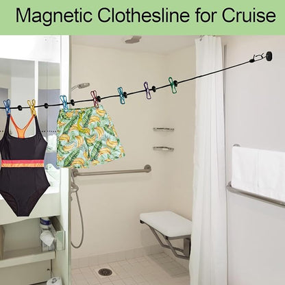 Retractable Magnetic Clothes Line for Cruise Ships with Magnetic Hooks,Portable Ship Approved Clothesline for Rv Cruise Ship Essentials 2025&2026 (Multi-Colored, 1)