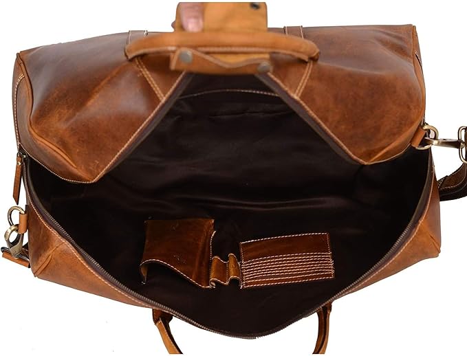 KomalC Duffel Bags for Men and Women Full Grain Leather Travel Overnight Weekend Bags, Sports Gym Duffel (20 Inch)