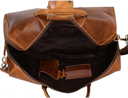 KomalC Duffel Bags for Men and Women Full Grain Leather Travel Overnight Weekend Bags, Sports Gym Duffel (20 Inch)