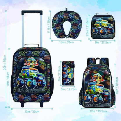 AGSDON 5 Piece Kids Luggage Set for Boys, Cute Rolling Wheels Suitcase for Toddler, Children Travel Carry on Suitcase - Car