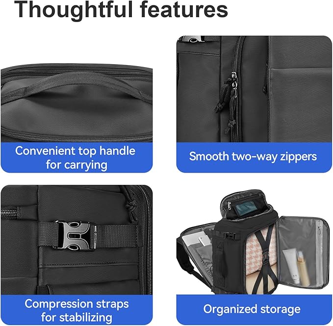 Carry On Travel Backpack Waterproof with Shoe Compartment Flight Approved Laptop Backpack Expandable Business Work Backpack for Women Men Casual Daypack, Black Film