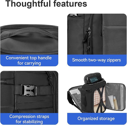 Carry On Travel Backpack Waterproof with Shoe Compartment Flight Approved Laptop Backpack Expandable Business Work Backpack for Women Men Casual Daypack, Black Film