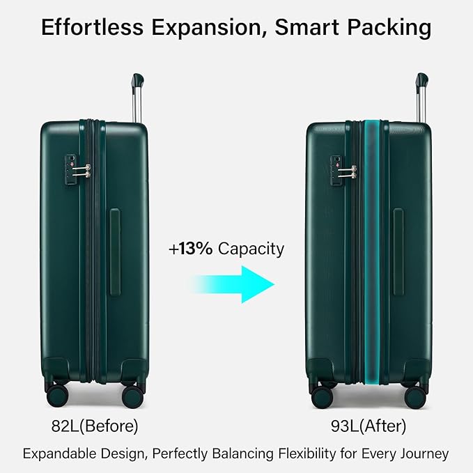 Hanke Expandable 26 Inch Luggage with Spinner Wheels, Hardside Large Suitcase, All-PC Hard Shell Travel Luggage, TSA Lock, Lightweight Durable Checked-Medium (Blackish Green, 93L)
