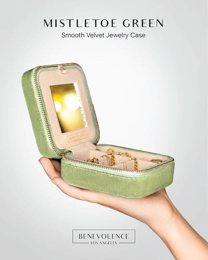 Benevolence LA Plush Velvet Jewelry Box | Travel Jewelry Case Organizer with Mirror | Featured in Oprah's Favorite Things | Best Gifts For Daughter, Girlfriend, Mom | Gifts For Her - Mistletoe Green