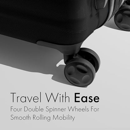 (Not Made In China) Carry-On Luggage Hardside Spinner, 4 Wheels, Lightweight and Expandable 22 Inch Suitcase Rolling Carryon (Black)