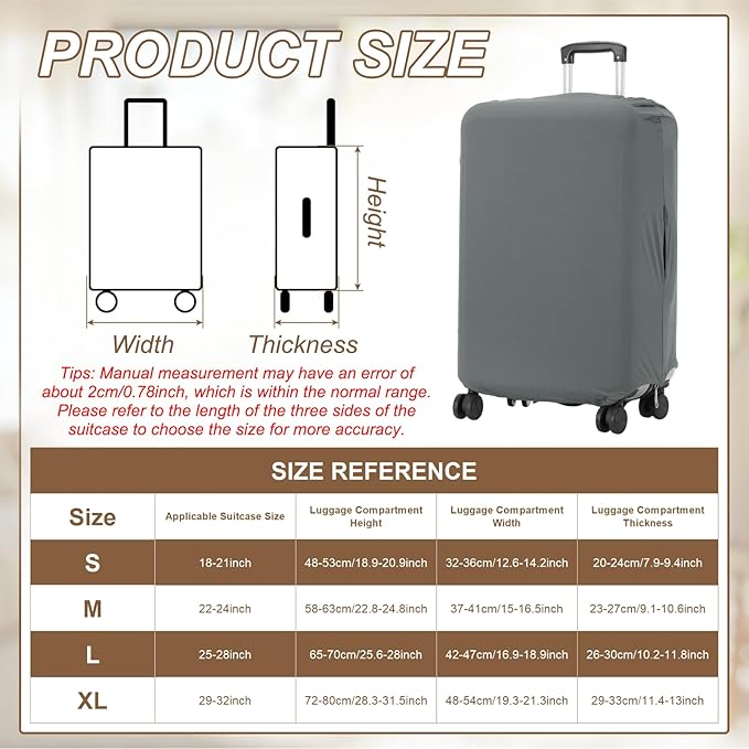 uxcell Luggage Cover for Suitcase Protector, Fit 21-25 Inch Luggage Elastic Suitcase Cover Scratch-Resistant Covers for Travel Business Trips, Grey (M)