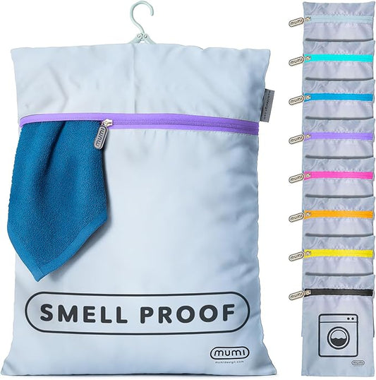 MUMI Travel Laundry Bag – Moisture & Smell-Proof Wash Bag with Folding Hanger & Outer Pouch | Large Washable Bags for Suitcase, Gym & Packing | Clothes Organizer for Trips & Storage - Purple