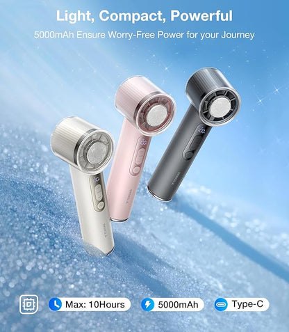 TORRAS COOLiFY iva Handheld Fan with Ice Cooler, [Chill by 50F] 0-100 Speed, Super Mini Powerful Portable Fan, 5000mAh Rechargeable Hand Held, Travel Essentials, Gifts for Dad Husband, Pink