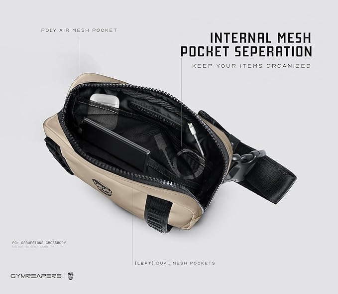 Gymreapers Travel Small Crossbody Bags for Men & Women with Hidden Pocket - Waterproof Crosssbody Fanny Pack for Men with Adjustable Shoulder Sling Belt for Traveling, Running & Hiking (Desert Sand)