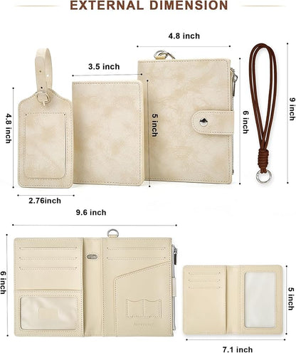 Passport Wallet for Travel, Luxury Vegan Leather RFID Blocking Passport Holder & luggage tag for Women Men, Wristlet Wallet with Zipper Pocket, Couple Travel Essentials