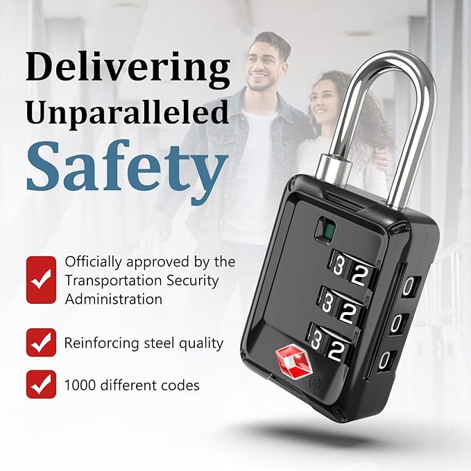 Joyway Luggage Locks TSA Approved, Travel Lock with Zinc Alloy Body, Open Alert, Easy Read Dials, for Travel Suitcase, Bag, Backpack, Tent, Fence, Lockers