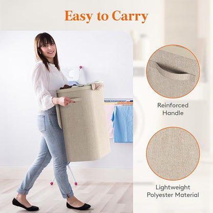 Lifewit 85L Laundry Basket with Lid, Large Laundry Hamper with Plastic Handles and Removable Bag, Foldable Tall Dirty Clothes Hampers for Laundry for Laundry Room, Bedroom, Bathroom, Dorm, Beige