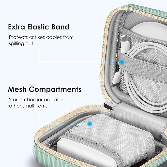 FINPAC Charger Case for MacBook, Small Electronic Organizer Bag for MacBook Power Adapter, Portable Pouch Travel Storage for Laptop Accessories, Magic Mouse, USB Drives, GoPro, Gadgets - Light Green