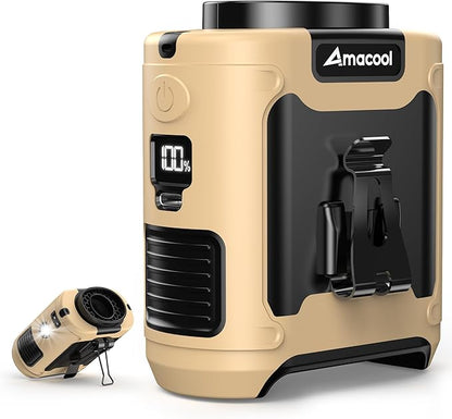 AMACOOL Portable Waist Fan Clip On, MAX 40H Work Time, 10000mAh Rechargeable Wearable Shirt Fan with Light 16000RPM Powerful 5 Speeds Belt Fans Personal Cooling Fans for Outdoor Jobsite Travel