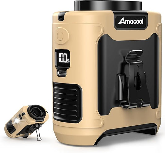 AMACOOL Portable Waist Fan Clip On, MAX 40H Work Time, 10000mAh Rechargeable Wearable Shirt Fan with Light 16000RPM Powerful 5 Speeds Belt Fans Personal Cooling Fans for Outdoor Jobsite Travel