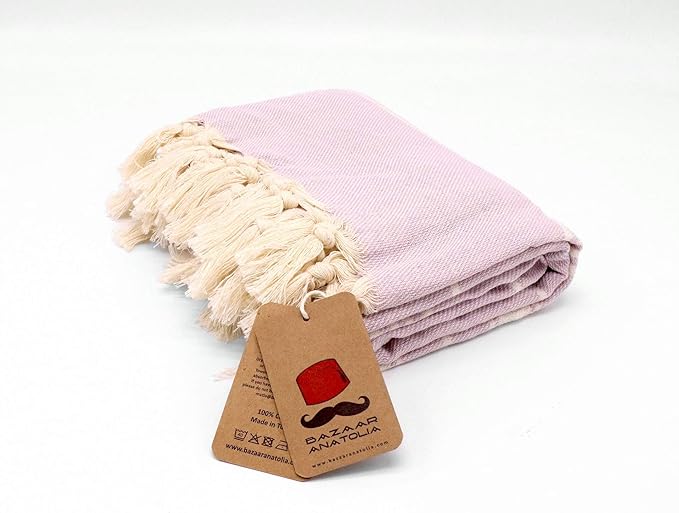 Bazaar Anatolia Turkish Beach Towel – 100% Cotton, Quick Dry, Sand Free Towel for Bathroom, Camping, Travel, Lavender – Oversized 71x39 Inches – Stripe Lilac