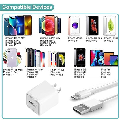 iPhone Charger,[Apple MFi Certified]3 Pack 10ft iPhone Charger Data Sync Transfer Lightning Cable with Travel USB Wall Charger Block Compatible with iPhone 14/13/12/11 Pro/SE/XS/X/XR/8/7/iPad/AirPods