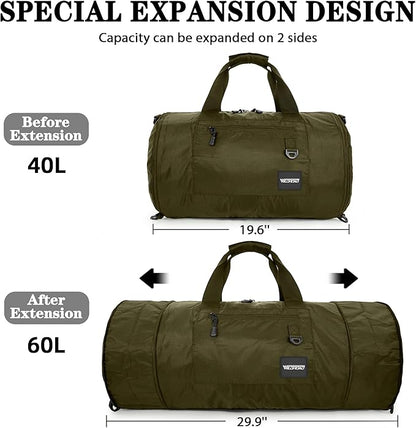 Wildroad Travel Bags for Men, Gym Bag & Duffle Bag for Travel, Carry on Duffel Bag 3 IN 1 Expandable Overnight Weekender Bag (Vintage Grey, Large-50L+ Gym Bag)