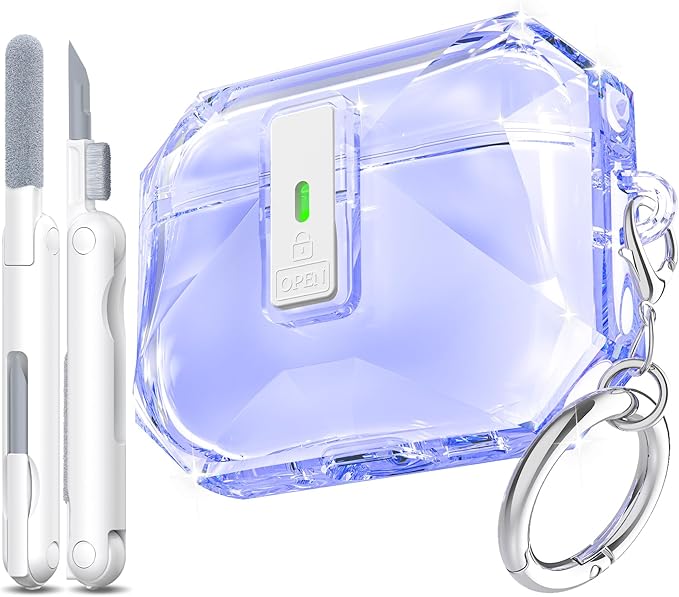 R-fun for AirPods Pro 3 Case (2025) Cover with Cleaning Kit, Military-Grade Shockproof Transparent Non-Yellowing, Auto Pop-Up Lid Design for AirPods Pro 3rd Generation Case, Clear Purple
