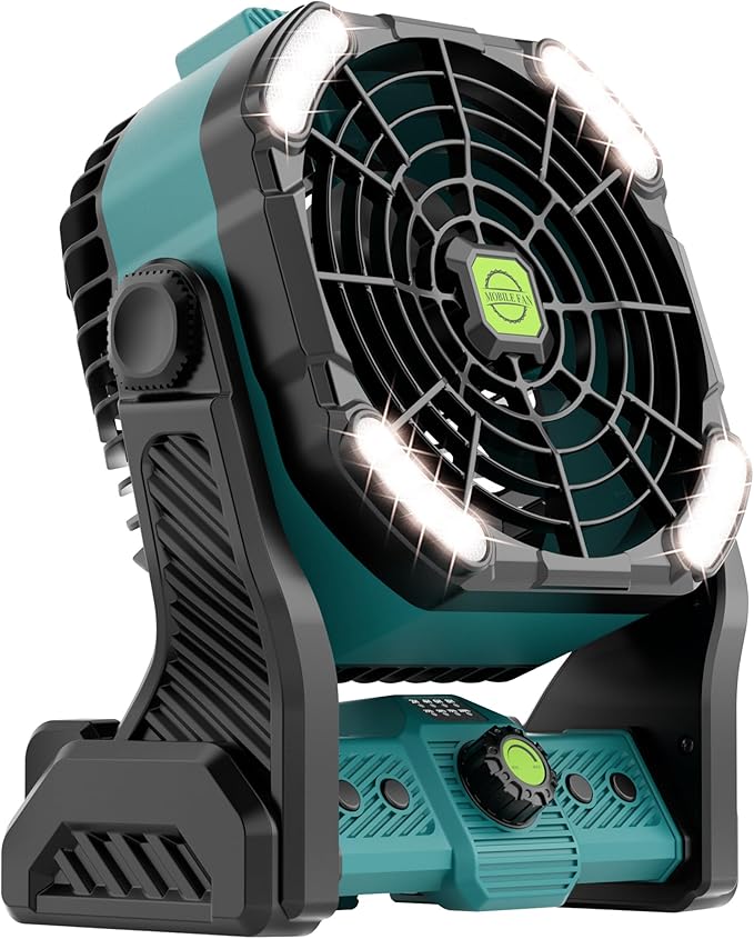 20000mAh Battery Powered Fan Rechargeable,Rechargeable Portable Camping Fan with Light,270°Rotation Battery Operated,USB Camping Essentials Tent Battery Fans Portable X26 Cyan