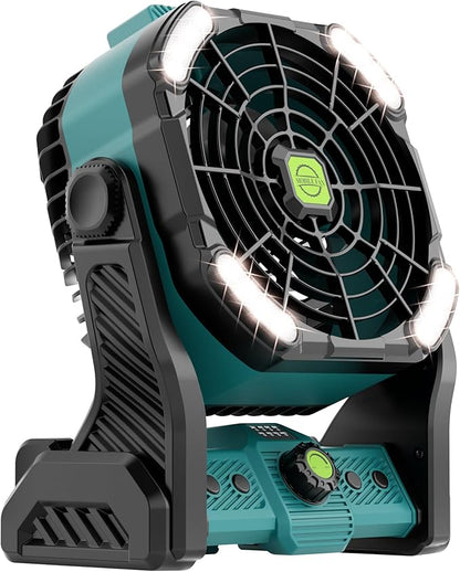 20000mAh Battery Powered Fan Rechargeable,Rechargeable Portable Camping Fan with Light,270°Rotation Battery Operated,USB Camping Essentials Tent Battery Fans Portable X26 Cyan