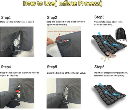 Inflatable Sondure Travel Cushion with Built-in Bump for Airplane Seat, Office Chair and Car Seat Use, Comfortable Buttock Support, Ideal for Long Haul Travel (Dark)