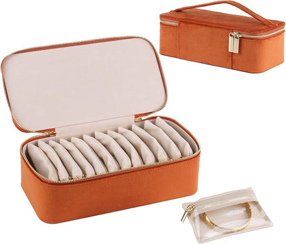 HofferRuffer Jewelry Box Organizer for Women Girls, Travel Jewelry Case with 12 Portable Zipper Bags, Jewelry Storage Ideal for Travel & Home Organization (12pcs-Brown Velvet)